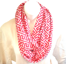 Pink and  White Infinity Scarf Geometric Design Barbiecore - $13.98