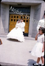 1959 Bride &amp; Groom Church Doors Exterior Los Angeles Kodachrome 35mm Slide - £2.77 GBP