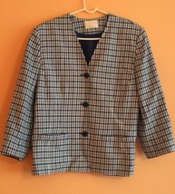 Vtg Pendleton Yellow, Navy Check Pattern Blazer Jacket Sz 14 - £27.51 GBP