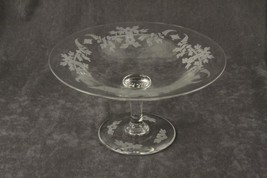 Vintage Glass Cut Crystal Flower &amp; Fern Gray Cutting Footed Serving COMPOTE - $24.20