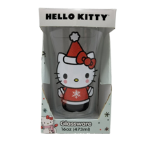 Hello Kitty 2023 Christmas Holiday Red Sparkly Santa 16 Oz Glass Limited Edition - £19.18 GBP