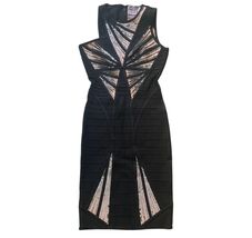 Herve Leger XS Black Bandage Sequin Embellished Bodycon Dress 35" Glam Party image 2