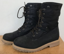 Womens Vegan Synthetic Black Faux Suede Leather Rain Snow Work Boots 10 - £29.09 GBP