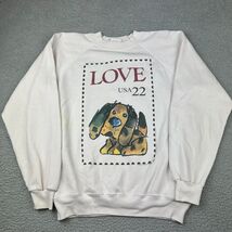 Vintage Love USA 22 Dog Sweatshirt 80s Size Large Made In Usa White - $17.94