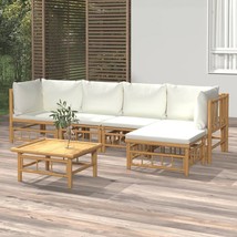  Garden Lounge Set Cream White Bamboo, Polyester Medium Modular - $14,453.49 MXN