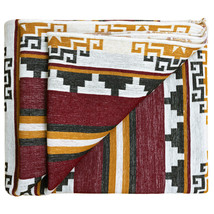 Handwoven Soft &amp; Warm Heavy Thick Llama Wool Blanket - Burgundy/Mustard 98x79 in - £174.59 GBP