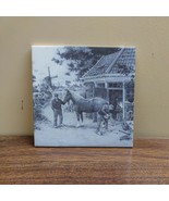Vintage  Holland Tile Hand Blue White with BLACKSMITH SHOP scene - $23.02