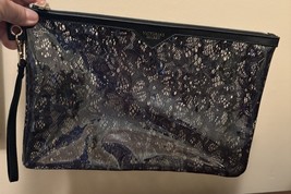 VICTORIA&#39;S SECRET LARGE MAKE-UP COSMETIC BAG CLEAR BLACK FLORAL LACE - €9,45 EUR