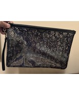 VICTORIA&#39;S SECRET LARGE MAKE-UP COSMETIC BAG CLEAR BLACK FLORAL LACE - €9,45 EUR