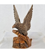 Vintage Wood Eagle Sculpture 12" Hand Carved Wings Spread on Branch Stump 1970s - $51.96 CAD