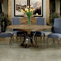  Round OLD WORLD Dining Table Solid Oak Wood & Iron Modern Rustic Extendable - $4,939.11