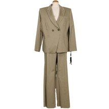 TAHARI Tan Beige Stretch Cotton Sateen Double Breasted Relaxed Pant Suit 16 - £109.84 GBP