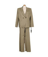 TAHARI Tan Beige Stretch Cotton Sateen Double Breasted Relaxed Pant Suit 16 - $190.63 CAD