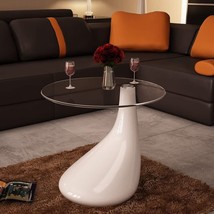 Unique Water Drop Coffee Sofa Table With Round Glass Top High Gloss White Black - £112.48 GBP+