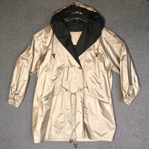 Totes Rainwear Jacket Women Medium Beige Black Hooded Lined Drawstring R... - £20.21 GBP