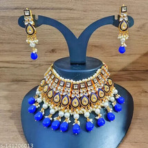 Rajasthani Jewelry Kundan Necklace Earrings Marwadi Traditional Gold Plated c - £8.47 GBP