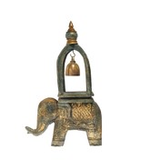 Elephant Ring of Good Fortune Bell Carved Golden Moss Wood and Brass Scu... - £40.47 GBP