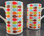 (2) Pier 1 Imports Tea Time Mugs Set Multi Color Leaves Stoneware Coffee... - $39.47