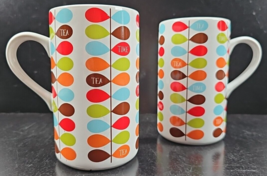 (2) Pier 1 Imports Tea Time Mugs Set Multi Color Leaves Stoneware Coffee... - £30.96 GBP