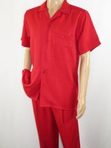 Men 2pc Walking Leisure Suit Short Sleeves By DREAMS 255-08 Solid Red image 6