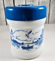 Vintage 1970s Opaline Glass Tobacco Jar Blue White Marbled Canister with... - €11,98 EUR