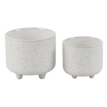 Flora Bunda 6IN &amp; 4.75 in All Over Dragonfly Ceramic Footed Planter Set ... - $39.51