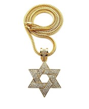 Classic Star of David Charm Pendant Gold-Tone Crystals Franco Chain Neck... - $28.49+