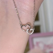 Fashion Jewelry Double Diamond Heart Necklace &amp; Earring Set - £19.77 GBP