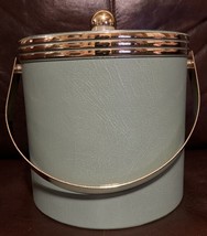 Teal Textured Ice Bucket Barware Den Study Clear Lid W/GOLD Knob, Trim &amp; Handle - $29.69