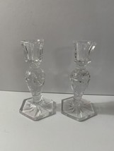 Vintage Candlestick Holders Pinwheel Crystal Etched  Elegant Pair 5.5&quot; - $14.03