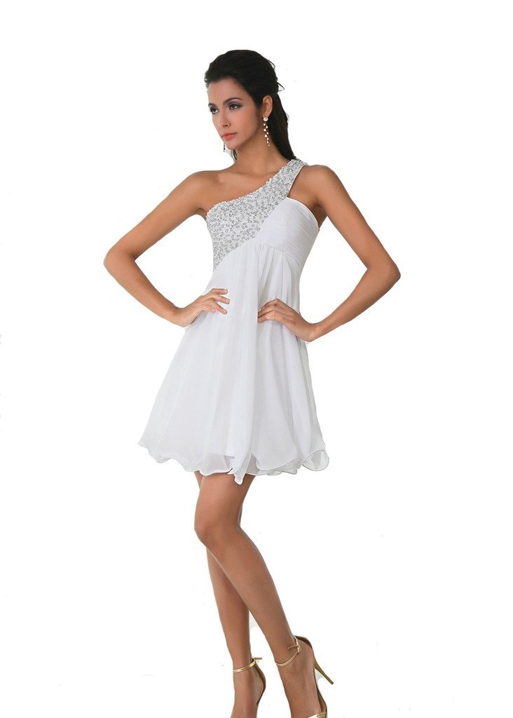 Kivary Women's Beaded Backless Short Prom Dresses White US 6