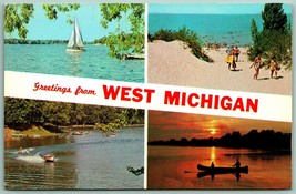 Multiview Banner Greetings From West Michigan Mi Unp Non Usato Cromo Postcard H9 - £3.12 GBP