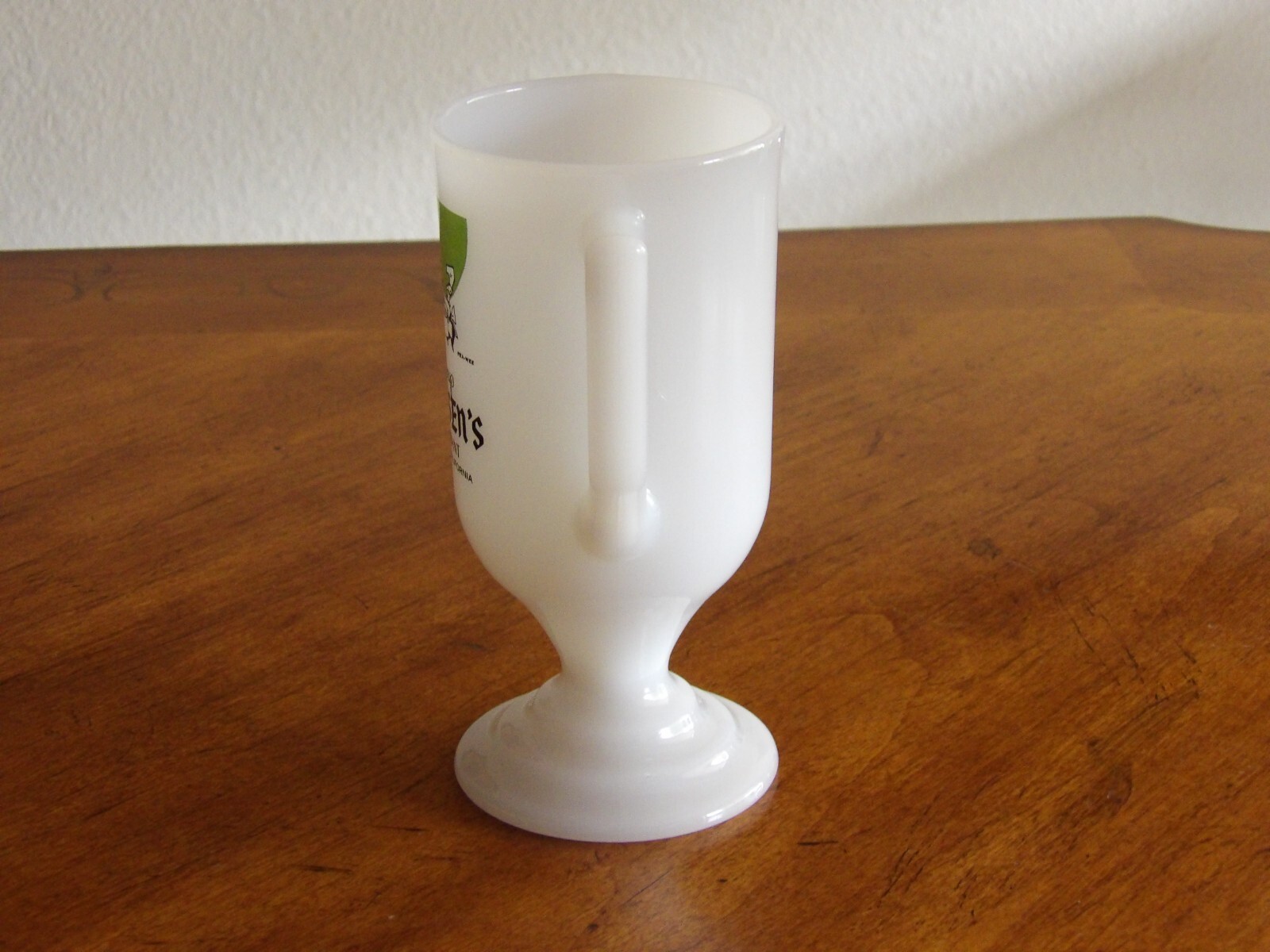 Vtg Milk Glass Pedestal Mug Andersen's Restaurant Pea Soup Advertising CA 5.5" Item image 6