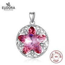 Sterling Silver Pendant Necklace Pink Star Embellished With Crystals From Austri - £30.63 GBP