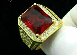 Men&#39;s 4.10 Ct Simulated Red Garnet Pinky Ring  Gold Plated925 Silver - £97.32 GBP