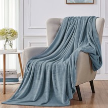 Washed Blue/Slate Blue/Grey Blue Super Soft Microfiber Flannel Blankets For Couc - £29.81 GBP