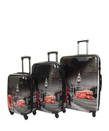 Four Spinner Wheeled Suitcase Hard Shell London Night Print Luggage Blac... - $63.93+