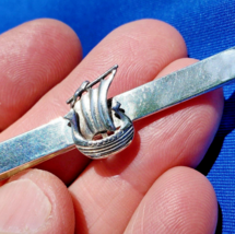 Sterling Silver 925 Viking Ship Tie Clip Bar Denmark Vintage Signed Bjerring - $252.48 CAD