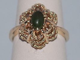 14k Yellow Gold Ring With Nephrite Jade In A Twisted Gold Rope Dome Design  - $382.65