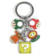 Mario Question Block Block Box Fire Flower Mushroom Charm Metal Keychain - £9.38 GBP