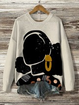 Women&#39;s Black Girl Portrait Art Print Knit Sweatshirt - $32.00
