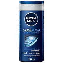 NIVEA Men Body Wash Cool Kick with Refreshing Icy Menthol, Shower Gel, 250ml (1) - £12.63 GBP