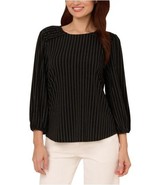 Adrianna Papell Womens Blouse Black Top Stretch 3/4 Sleeve Relaxed Fit M... - $50.75 CAD
