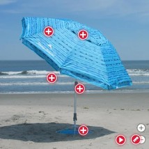 Tommy Bahama Beach Umbrella Light Blue ANCHORX 7.5&#39; UPF 50+ Wind Vent Tilt - $74.99