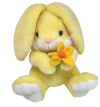 13&quot; Vintage Chosun Yellow + White Bunny Rabbit W Flower Stuffed Animal Plush Toy - £51.94 GBP