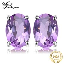 Oval Genuine Natural Purple  Amethyst 925 Sterling Silver Stud Earrings for Wome - £16.13 GBP