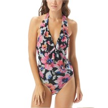 Carmen Marc Valvo Womens 6 Black Floral Ruffle One Piece Swimsuit NWT A72 - $66.63