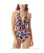 Carmen Marc Valvo Womens 6 Black Floral Ruffle One Piece Swimsuit NWT A72 - $1,249.82 MXN