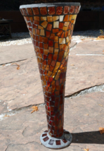 Handmade Amber Yellow Mosaic Stained Glass  Home Decor Vase 16&quot; Large tall - $55.72