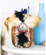 Western Indian Dreamcatcher Feathers Faux Rattan Straw Stationery Pen Ho... - $27.83 CAD